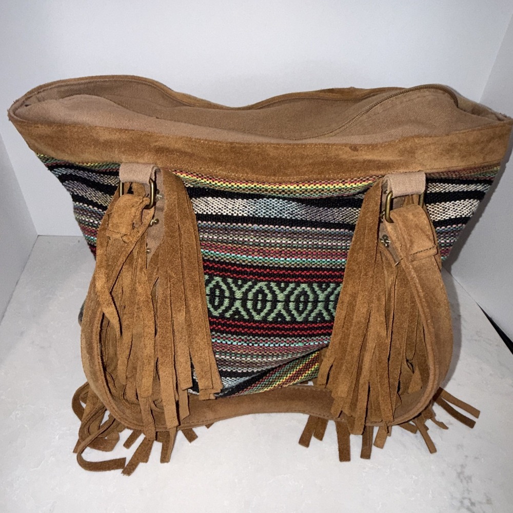 Women's Multicolor Geometric Aztec Zip Shoulder Bag, Leather Strap Hobo Bag